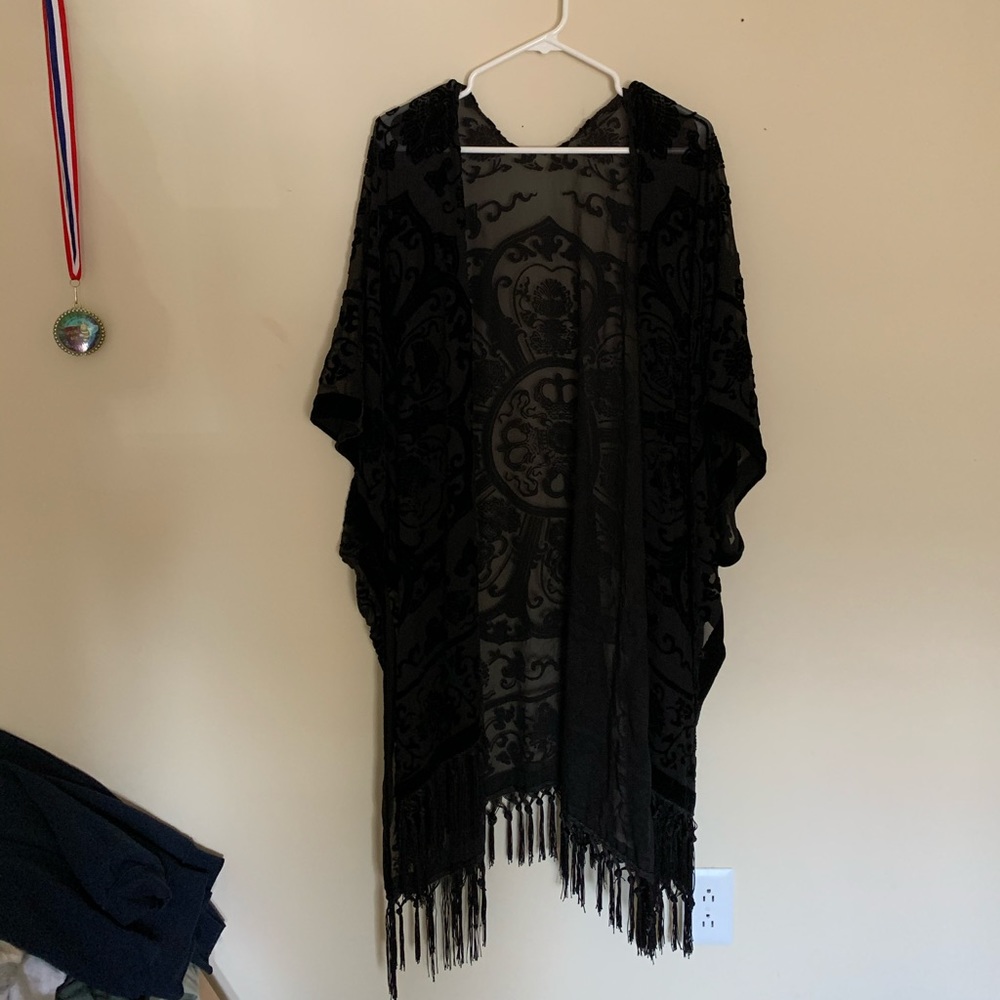 Oversized Black Fringe Kimono
